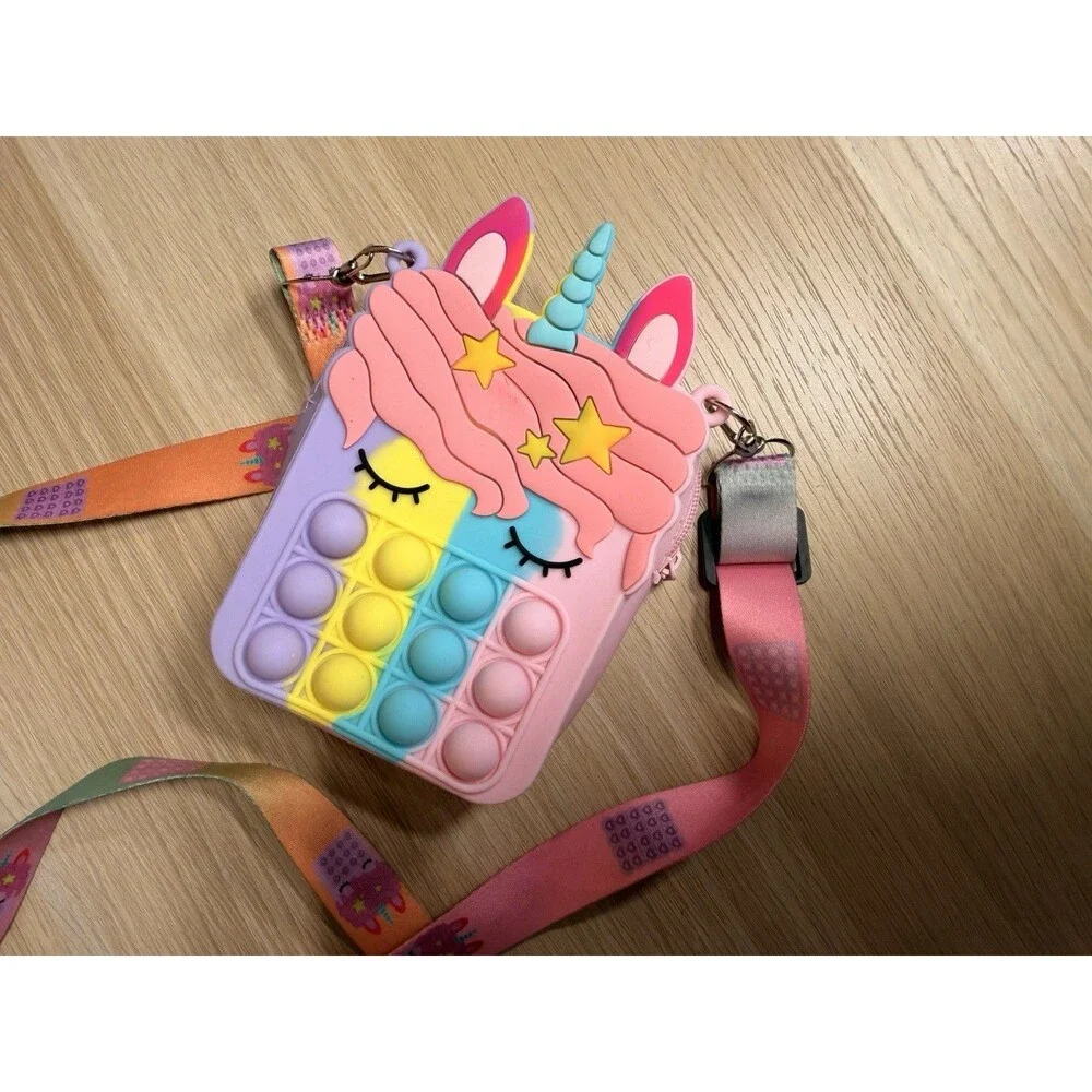 Rainbow Unicorn Pop-It Purse Shoulder Bag Handbag Pop Push Bubble Fidget Toy